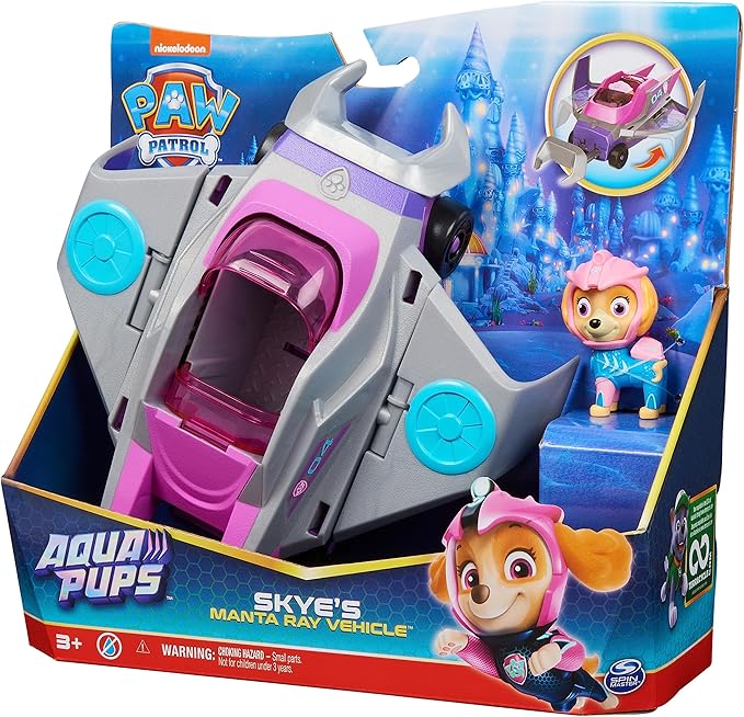 Paw Patrol Aqua Pups Skye Transforming Manta Ray Vehicle with Collectible Action Figure, Kids Toys for Ages 3 and up