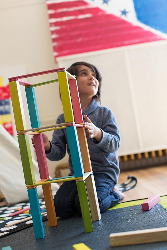 6 Piece Tegu Pocket Pouch Prism Magnetic Wooden Block Set, Tints