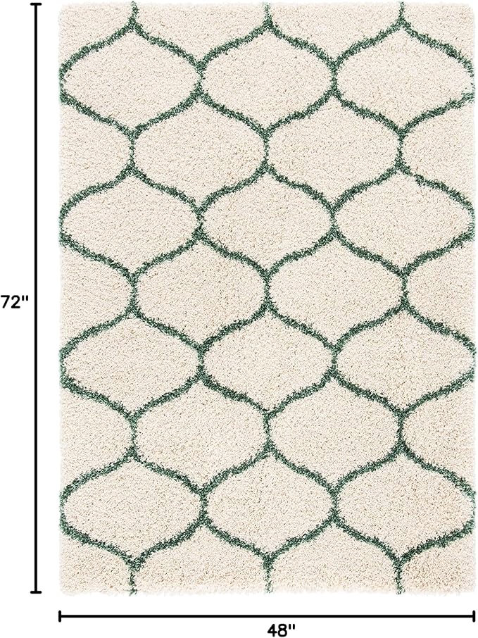 SAFAVIEH Hudson Shag Collection Accent Rug - 4' x 6', Ivory & Green, Modern Trellis Design, Non-Shedding & Easy Care, 2-inch Thick Ideal for High Traffic Areas in Foyer, Living Room, Bedroom (SGH280H)