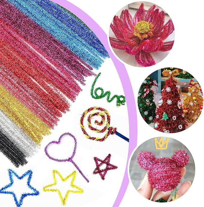 TOAOB 400pcs Glitter Pipe Cleaners 10 Colors Metallic Pipe Cleaners Craft Supplies 6mm x 12 Inch Chenille Stems Pipe Cleaners for Art DIY Crafts Decorations