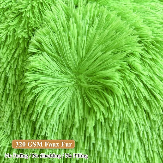 XeGe Fluffy Stuffed Animal Storage Bean Bag Chair Cover(No Filler), Faux Fur Washable Soft Bean Bag Cover for Plush Toys or Textile, Plush Shaggy Large Bean Bag for Adults Kids Teens, Lime Green