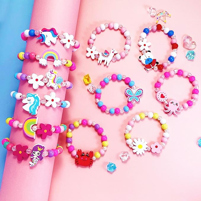 12 PCS Girls Bracelet for Kids Unicorn Mermaid Wooden Beaded Bracelets Birthday Party Favors Goodies Bag Stuffers Fillers Cute Pinata Stuffers Rainbow Butterfly Jewelry Gifts