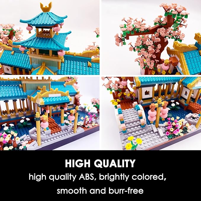 Micro Building Blocks Set,Chinese Suzhou Garden Architecture and Cherry Blossom Bonsai Tree Building Toys for Adults,Japanese Sakura House Model,Creative Mini Bricks Gift for Kids 14+,2350 pcs