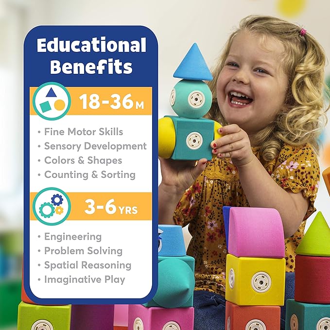 Magnetic Foam Blocks – STEM Preschool Toys for Children, Toddlers, Boys and Girls, The Ultimate Bath Toy – 100 Piece Set with Toy Chest, Bath Building Blocks, Engineering Toys for Kids 3-6