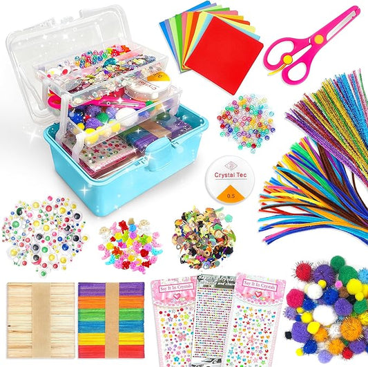 LINAYE 2500+PCS Arts and Crafts Supplies for Kids, DIY Craft Supplies Kit Box for Ages 6-8, Arts and Crafts Kit for Kids, Crafting Supply Set for Girls Boys Birthday Christmas Gifts, Blue