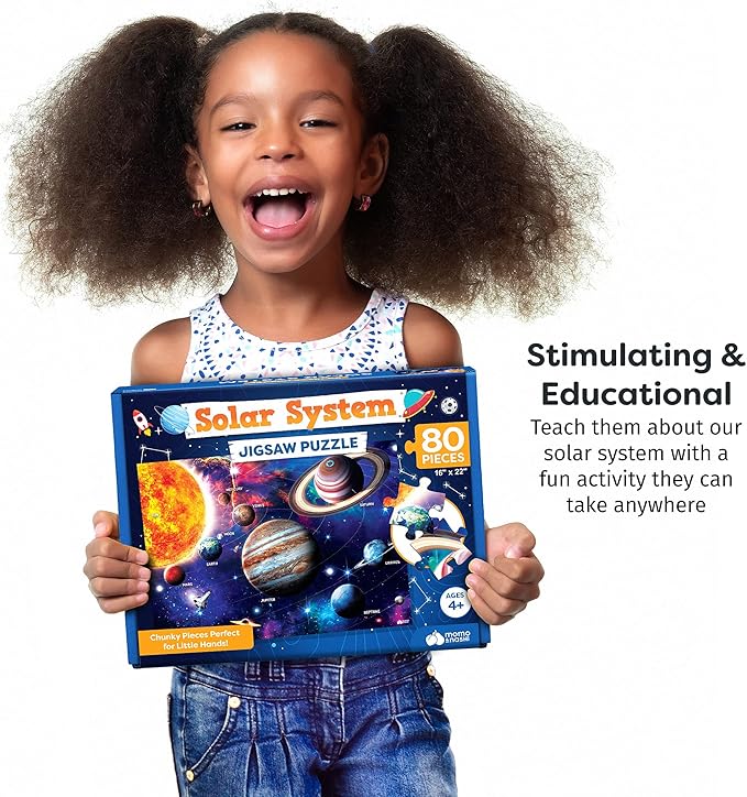 Momo & Nashi Solar System Space Kids Puzzles - 80 pcs - Large Jigsaw Floor Puzzles for Kids Ages 4-8, 3-5, 6-8, 8-10 Boys Girls - Science Educational Toys for Kids 5-7 Planets and Solar System Toys