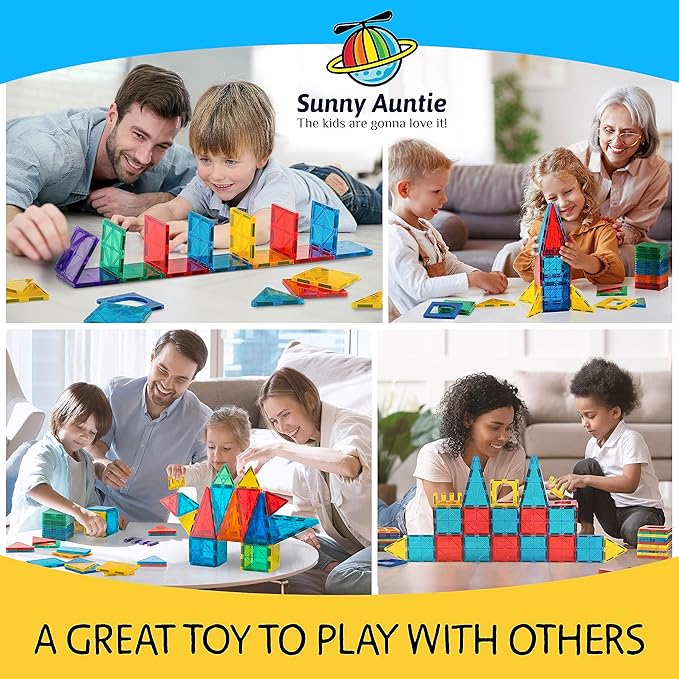 Magnetic Tiles 56 PCS, Magnetic Tiles for Kids & Toddlers Ages 3-8, Magnetic Toy for 3 4 5 6 7 8 Year Old Boys Girls Kids & Toddlers Magnetic Blocks Building Set STEM Toy, Great Gift for Kids aged 3-8