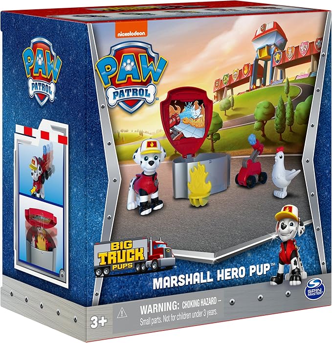 Paw Patrol, Big Truck Pups Marshall Action Figure with Clip-on Rescue Drone, Command Center Pod and Animal Friend Kids Toys Ages 3 and up