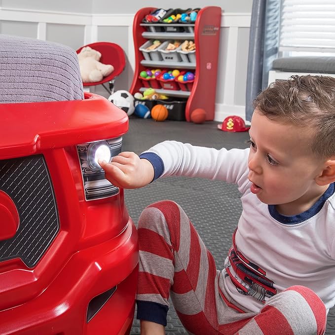 Step2 Turbocharged Twin Size Truck Car Bed, Car Bed for Boys & Girls, Working Headlights & Built-In Storage, Made of Durable Plastic, For Toddlers 3+ Years Old, Vibrant Red