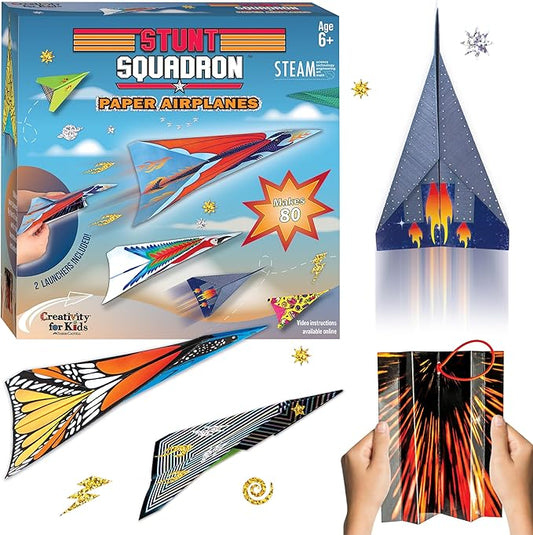 Creativity for Kids Stunt Squadron Fold & Launch Paper Airplanes: Create 80 Paper Airplanes, STEM Science Kit for Kids, Paper Airplane Craft Kit for Kids, Gifts and Toys for Boys Ages 6-8+