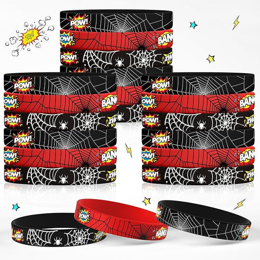 Spider Bracelets Silicone Wristband 30Pcs Superhero Spider Party Decorations Supplies for Spider Theme Kids Birthday Party Favors