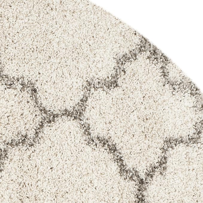 SAFAVIEH Hudson Shag Collection Area Rug - 7' Round, Ivory & Grey, Moroccan Trellis Design, Non-Shedding & Easy Care, 2-inch Thick Ideal for High Traffic Areas in Living Room, Bedroom (SGH282A)