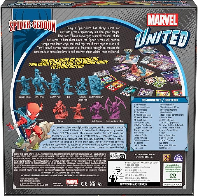 Spin Master Games, Marvel United: Spider-Geddon, Strategy Board Game, Collectible Spider Man Figurines, for Fans of Marvel Rivals & Action Movie Toys, 1-4 Players, for Ages 14 & Up