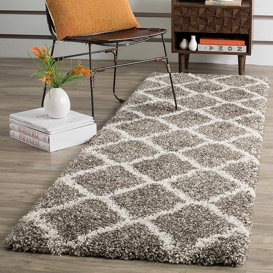 SAFAVIEH Hudson Shag Collection Accent Rug - 2'3" x 3'9", Grey & Ivory, Trellis Design, Non-Shedding & Easy Care, 2-inch Thick Ideal for High Traffic Areas in Entryway, Living Room, Bedroom (SGH283B)