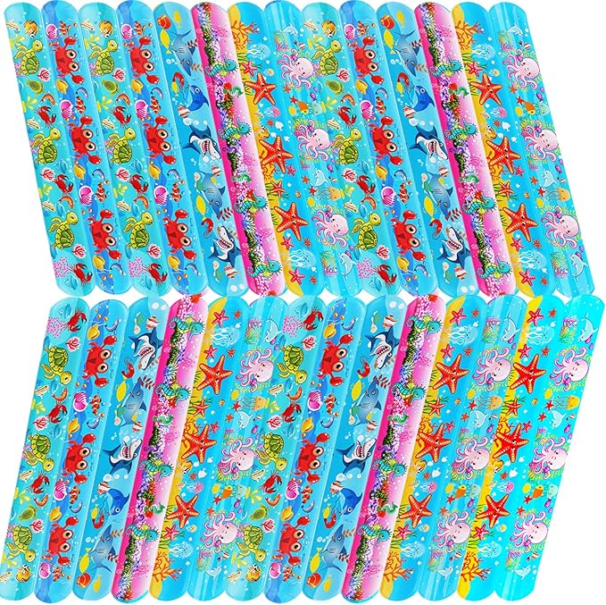 Ocean Animal Slap Bracelets for Party Favors,24PCS Friendship Bracelets for Ocean Theme Party Supplies Decorations Snap Animal Wristands for Party Gift Bag Filler