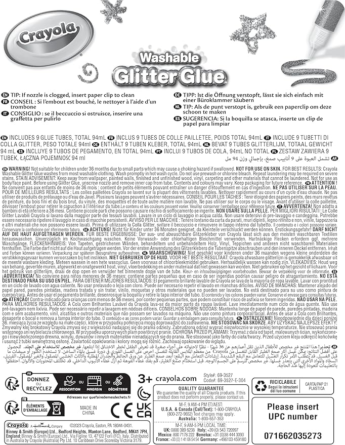 Crayola Washable Glitter Glue Pens, 9 Count, Colors may vary