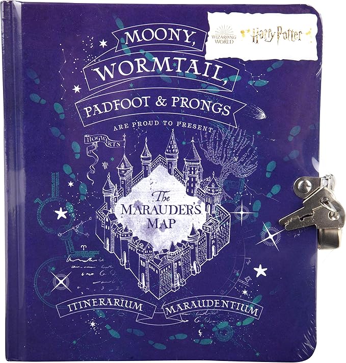Harry Potter Marauder's Map Diary for Kids - Lock & Key Journal Notebook w/ 216 Lined Pages - Officially Licensed - Book & Movie Valentine's Day & Easter Basket Stuffer Gift for Girls, Boys, Teens 6+