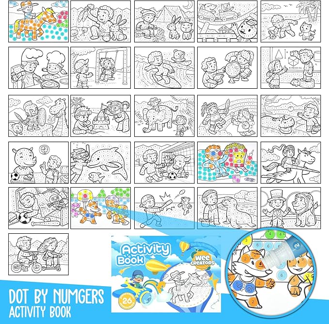 Washable Dot Markers for Kids with 2 Educational Activity Books | 10 Color Set (Boys)