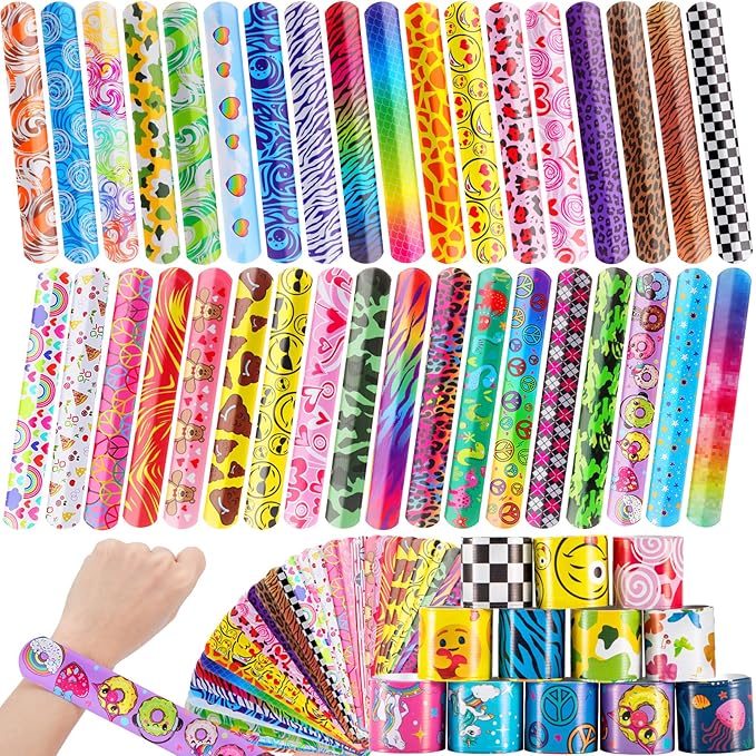 Slap Bracelets for Kids,60 Pcs Christmas Slap Bracelets,Kids Slap Bracelets Bulk,Slap Wristbands for Kids Party Favors Christmas Stocking Stuffers Birthday Gifts (60 Designs)