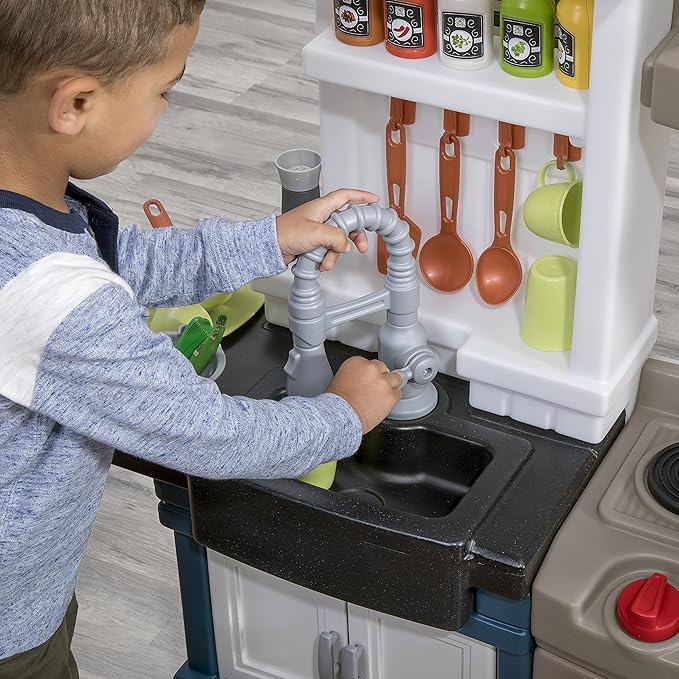 Step2 Modern Metro Kids Kitchen Playset, Indoor/Outdoor Kitchenette, Interactive Play with Lights and Sounds, Made of Durable Plastic, Includes 33 Piece Toy Accessories, For Toddlers 2+ Years Old