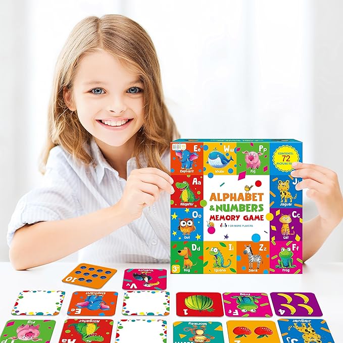 Hebayy 72 PCS Memory Matching Game, Alphabet & Numbers Matching Cards for Toddlers 36 Pairs Memory Cards for Preschool 4 5 6 Years Old