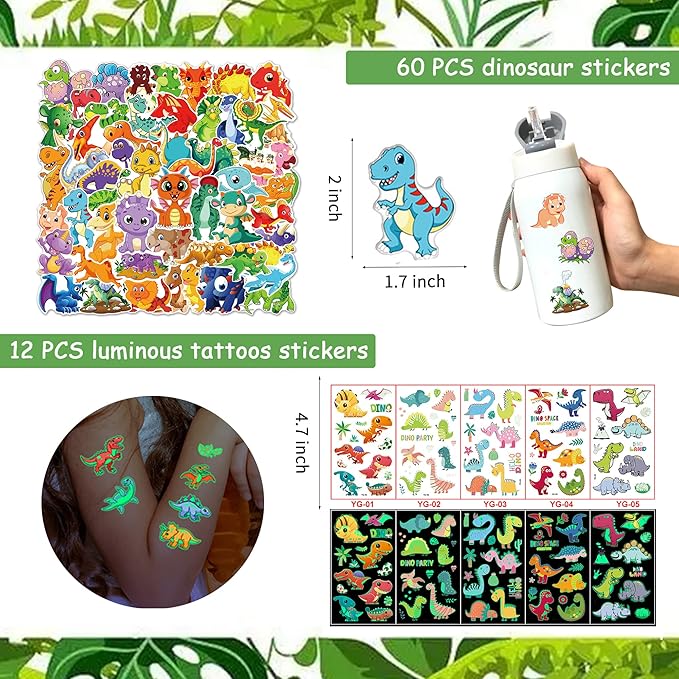 XIPEGPA 132 PCS Dinosaur Party Favors with Dinosaur Themed Eggs Dinos Slap Bracelets Keychains Rings Stickers for Kids Birthday Party Supplies Classroom Prizes Box Gift Goodie Bag Fillers