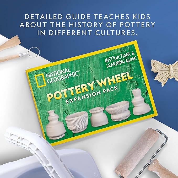 National Geographic Pottery Wheel Refill Kit – 2 lbs. Air Dry Clay, 30 Pottery Tools & Accessories, Gemstone Chips, Sculpting Clay Tools, 7 Paints & More, Great Craft Kit for Kids