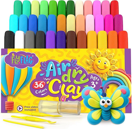 FlyFlag Air Dry Clay - 36 Colors, Soft & Ultra Light, Modeling Clay for Kids with Accessories, Tools and Tutorials