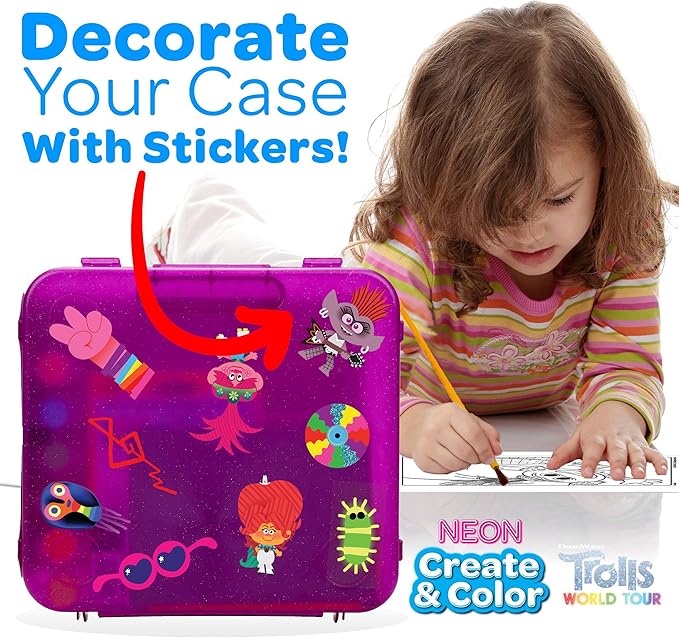 Crayola Trolls World Tour, Neon Create & Color Art Set, Over 70 Art Supplies, Gift for Kids, 5, 6, 7, 8