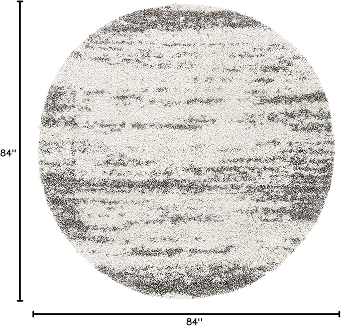 SAFAVIEH Hudson Shag Collection 7' Round Ivory/Grey SGH203A Abstract Non-Shedding Living Room Bedroom Dining Room Entryway Plush 2-inch Thick Area Rug