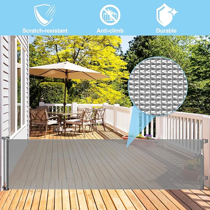 120 Inch Extra Wide Baby Gate Extra Long Dog Gate for The House Retractable Baby Gates for Doorways Super Large Pet Gate for Dogs Indoor Mesh Child Gates for Wide Openings Safety Toddler Gates (Grey)