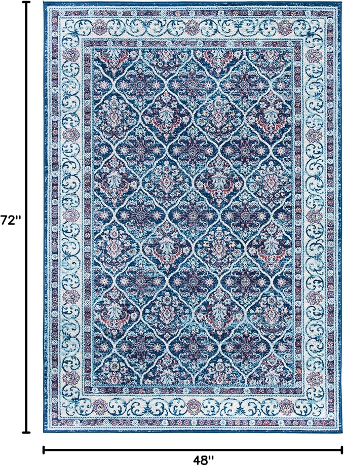 SAFAVIEH Brentwood Collection 4' x 6' Navy / Red BNT870N Oriental Damask Trellis Non-Shedding Living Room Bedroom Accent Rug