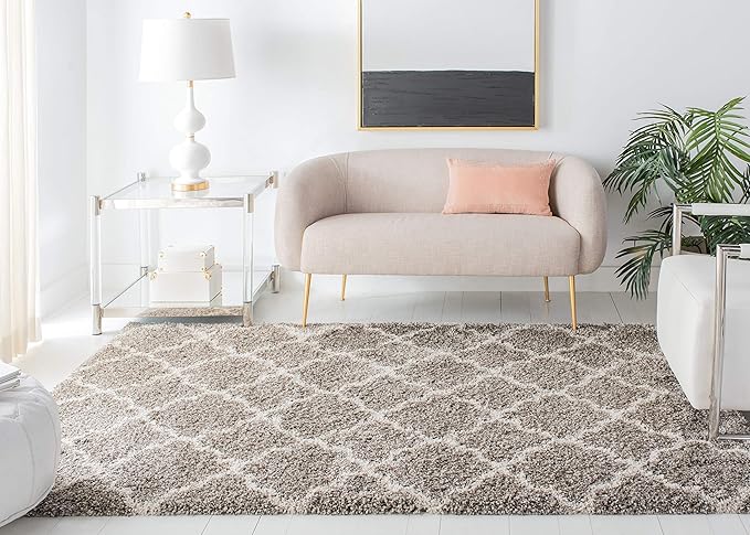 SAFAVIEH Hudson Shag Collection Area Rug - 6' x 9', Grey & Ivory, Moroccan Trellis Design, Non-Shedding & Easy Care, 2-inch Thick Ideal for High Traffic Areas in Living Room, Bedroom (SGH282B)