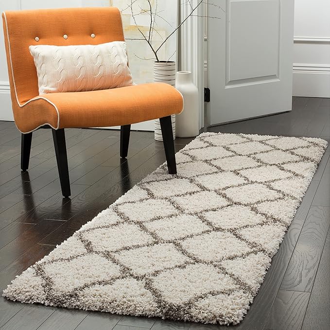 SAFAVIEH Hudson Shag Collection Accent Rug - 2'3" x 3'9", Grey & Ivory, Trellis Design, Non-Shedding & Easy Care, 2-inch Thick Ideal for High Traffic Areas in Entryway, Living Room, Bedroom (SGH283B)
