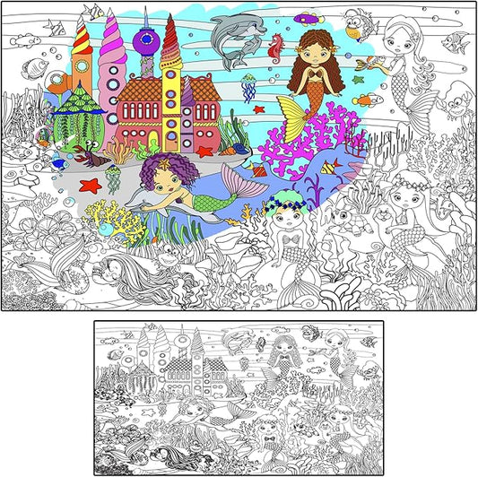 ALEX Art, Giant Coloring Poster - Mermaid Large Wall Coloring Pages - Fun Kids Art Project Activities - Jumbo Coloring Sheets Books for Girls - Huge Posters to Color - Big Floor Size 38.5”x26.7”