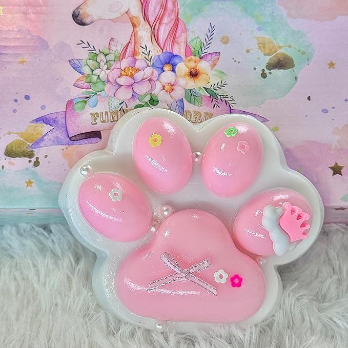 Big Taba Squishy Cat Paw, 5 in Large Paw Squeeze Toy Pink & White for Stress Relief and Relax, Sticky Squishies Fidget Toys for Party Favors Novelty Things Birthday Gift