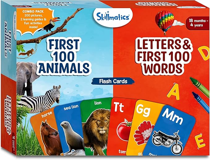 Skillmatics Thick Flash Cards Combo for Toddlers - Montessori Toys & Educational Games, Preschool Learning Activities, Gifts for Kids Ages 1, 2, 3, 4 Years