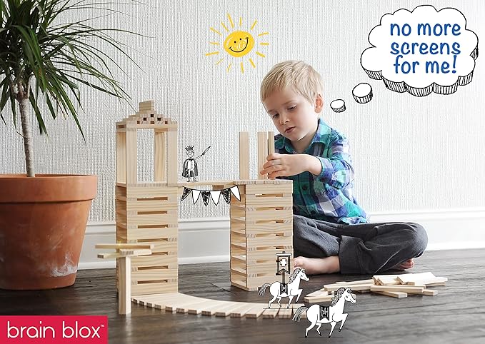 Natural Wooden Blocks for Kids Ages 4-8 - Montessori Blocks for Hands-on Learning - STEM and Architecture for Kids (200 Building Blocks)