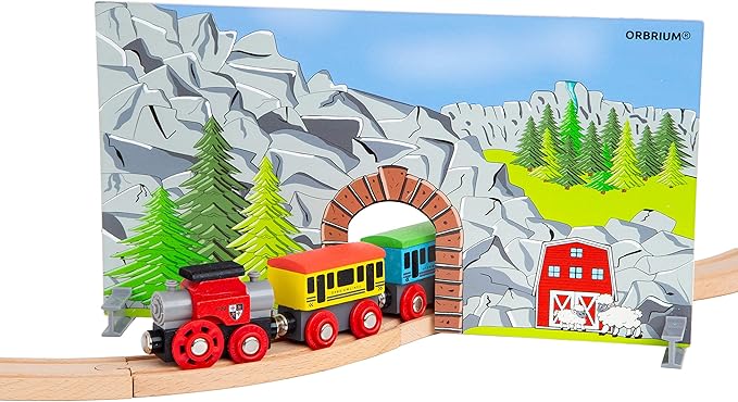 Orbrium 12 Wooden Train Cars Set with Wooden Storage Box with Box Cover Tunnel for 3,4,5,6,7 Years Old Compatible with Thomas & Friends Push-Along, Brio, IKEA, Imaginarium, Melissa and Doug