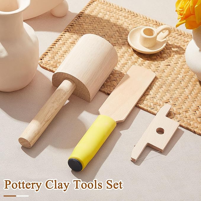 Amylove 3 Pieces Pottery Clay Tools Set Includes Wooden Clay Paddles Wooden Sculpture Pad Bevel Cutter for Clay Angle Cutting Clay Tool Pottery Tool Clay Paddle for Pottery Ceramics Trimming Tool