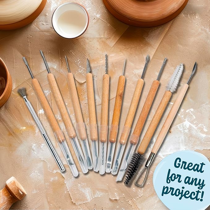 Pottery Tool Kit -21 Tip Double Sided, 11-Piece Tool Beginner's Clay Sculpting Set, Clay, Wood Carving, Ceramic Art Project Accessory for School, Classrooms, Kids/Adults, Birthday Gift, Craft Activity