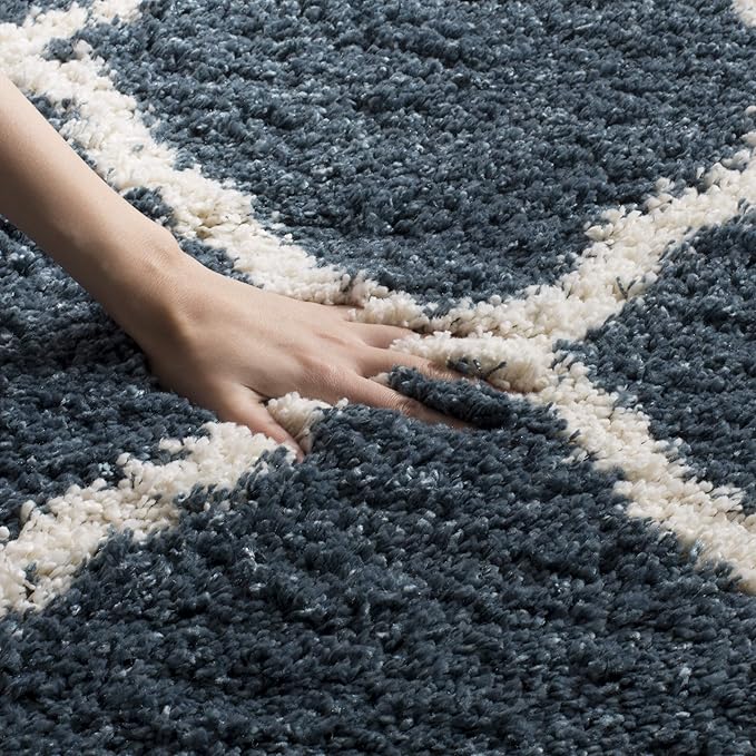 SAFAVIEH Hudson Shag Collection Runner Rug - 2'3" x 8', Slate Blue & Ivory, Moroccan Trellis, Non-Shedding & Easy Care, 2-inch Thick Ideal for High Traffic Areas in Living Room, Bedroom (SGH283L)