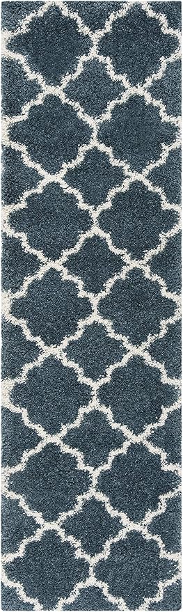 SAFAVIEH Hudson Shag Collection Runner Rug - 2'3" x 6', Slate Blue & Ivory, Moroccan Trellis, Non-Shedding & Easy Care, 2-inch Thick Ideal for High Traffic Areas in Living Room, Bedroom (SGH282L)