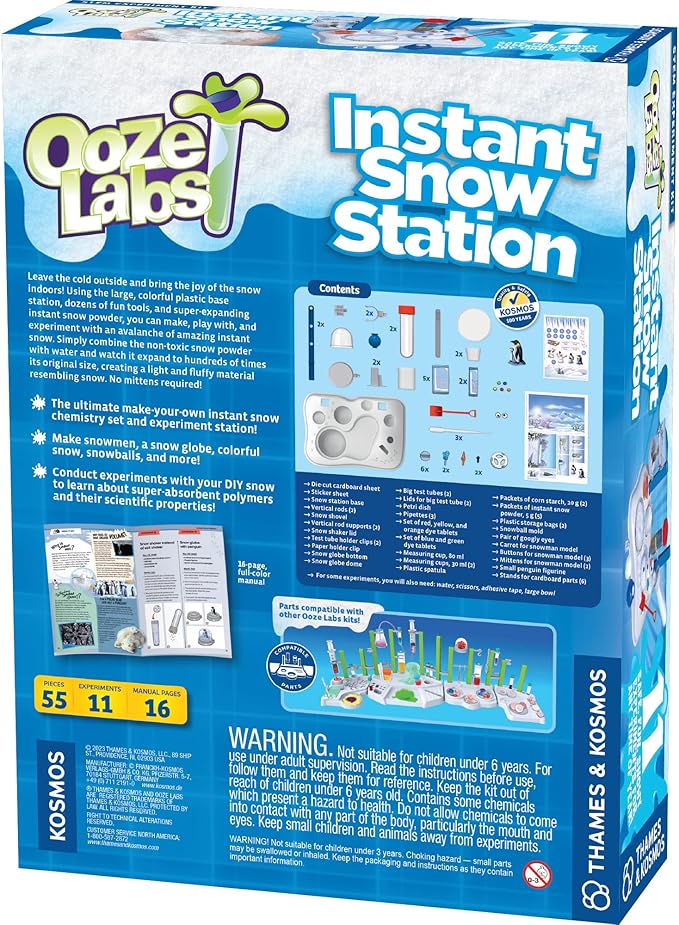 Thames & Kosmos Ooze Labs Instant Snow Station STEM Experiment Kit & Lab Setup | Make Your Own Fake Snow! | 11 Safe, Fun, Snowy, Year-Round Activities | DIY Snow Globe Included | Explore Polymers