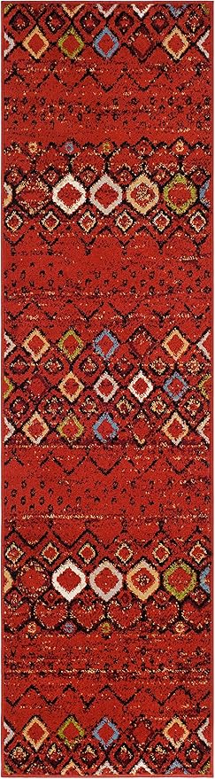 SAFAVIEH Amsterdam Collection Runner Rug - 2'3" x 22', Terracotta & Multi, Moroccan Boho Design, Non-Shedding & Easy Care, Ideal for High Traffic Areas in Living Room, Bedroom (AMS108D)