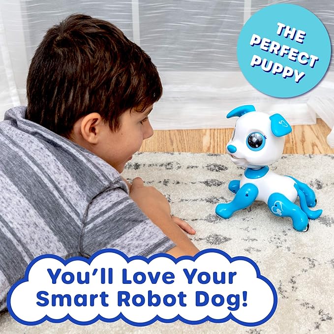 Robo Pets Robot Dog Toy for Girls and Boys - Remote Control Toy Puppy with LEDs, Sound FX, Interactive Hand Motion Gestures, STEM Toys Programmable Treats, Dancing and Walking RC Robot for Kids (Blue)