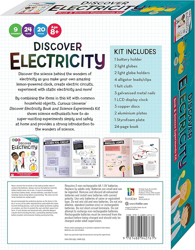 Hinkler Curious Universe Kids: Discover Electricity - Book & Science Experiments Kit, STEM Education Kits, Create Electrical Circuits, Includes 20 Pieces, Hinkler Science & Physics Kit for Kids