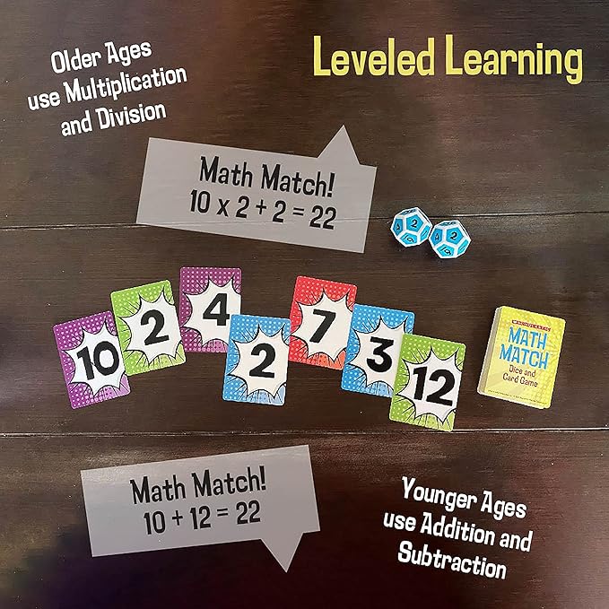 University Games, Scholastic Math Match Travel Dice Game, Mathematics Reinforcement Game for Kids, for 2 or More Players Ages 5 and Up