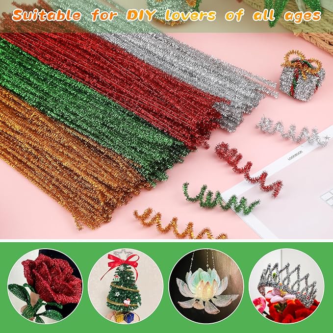ZXIIXZ Pipe Cleaners, 100Pcs Glitter Pipe Cleaners Crafts, Creative Pipe Cleaners Craft DIY Supplies for DIY Festival Home Decorations Craft/Glitter Green