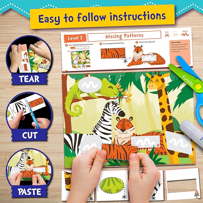Toddler Scissor Skills - Art Supplies & Crafts Kit for Kids, Safety Scissors, Fine Motor Toys, Montessori Gifts for Boys & Girls Ages 3, 4, 5, 6, 7 Year Old, Preschool Learning Activity Books